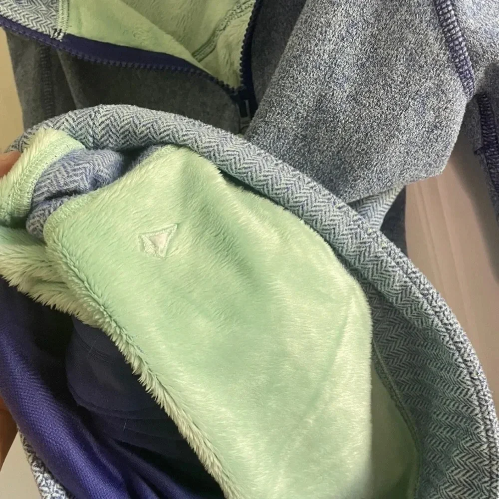 IVIVVA Lululemon 10 Fleece Lined WARM Turtleneck Pullover Blue Green 1/4 Zip Up